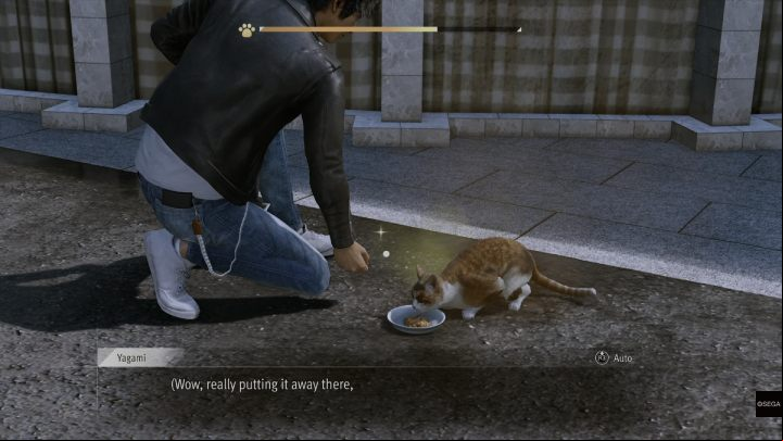 To reach level 1 of Pawpularity with chosen cat, you have to give it a name and interact with it until the bar at the top of the screen fills up - Lost Judgment: The Forbidden Taste - walkthrough - Side Cases - Lost Judgment Guide