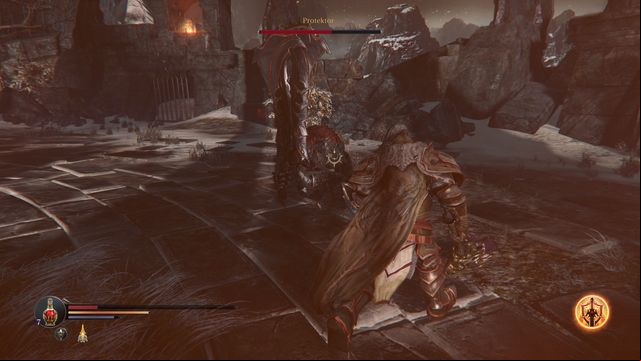 The boss preparing to summon the projectiles. - Protector - The Temple | Bosses - Bosses - Lords of the Fallen 2014 Game Guide & Walkthrough