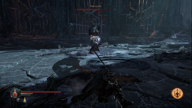 When the opponent throws his hammer your way, dodge the attack and run up to him. - Annihilator - Chamber of Lies | Bosses - Bosses - Lords of the Fallen 2014 Game Guide & Walkthrough