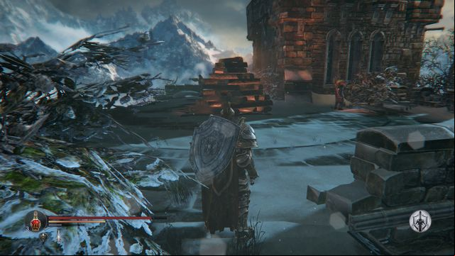 The stack that you can set on fire. On the left side of the tower, there is a path downwards. - Find Kaslo - follow up | Keystone - Keystone - Lords of the Fallen 2014 Game Guide & Walkthrough