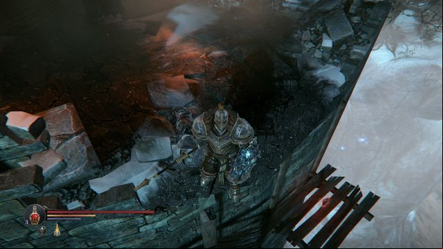 To jump down to the platform, you need to lean forward. Be careful not to fall down! - Keystone - Yetkas Dagger | Side quests - Side quests - Lords of the Fallen 2014 Game Guide & Walkthrough