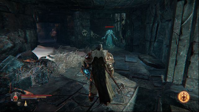 The spirit is a bit stronger version of the Mage. An additional handicap is that you cannot lock the camera on this opponent. - Entering with Yetka | The Temple - another visit - The Temple - another visit - Lords of the Fallen 2014 Game Guide & Walkthrough