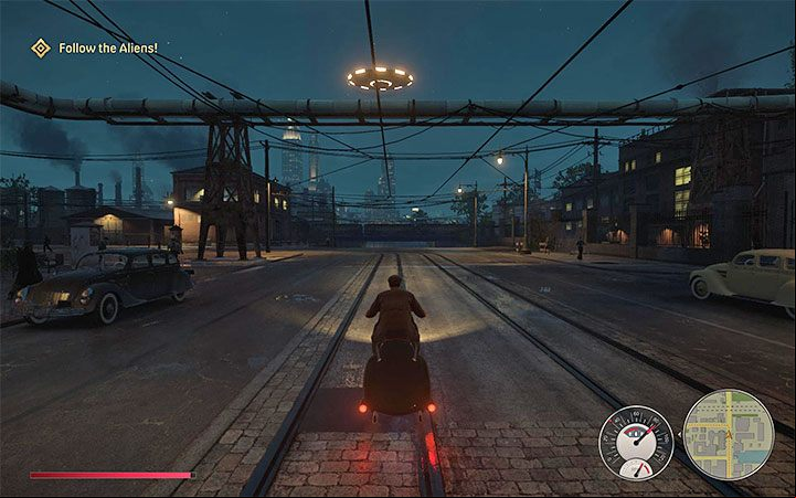 When you hit it, the saucer will start to move - Mafia Definitive Edition: Alien Infiltration - Free raid - Mafia Definitive Edition Guide, Walkthrough