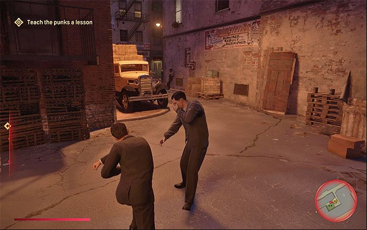 You will encounter a few thugs before entering the building where Sarah lives - Mafia Definitive Edition: Sarah - walkthrough - Walkthrough - Mafia Definitive Edition Guide, Walkthrough
