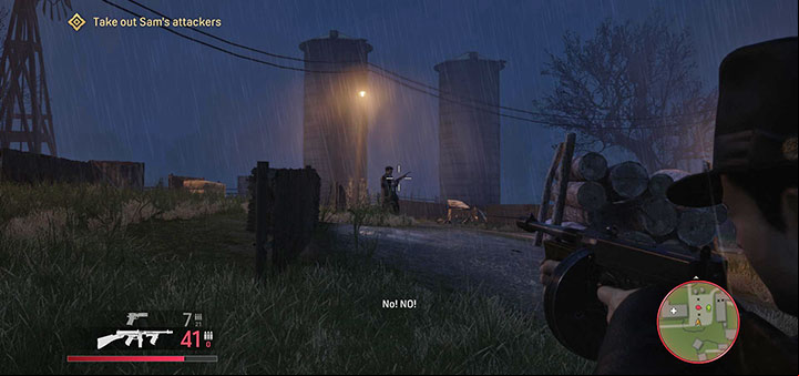 After leaving the building, you will notice Sam who is defending himself in the barn from attacks of the enemies - Mafia Definitive Edition: A Trip to the Country - walkthrough - Walkthrough - Mafia Definitive Edition Guide, Walkthrough