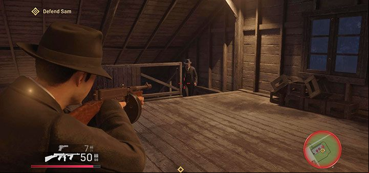 Watch out for opponents trying to reach the floor of the barn – they may use a ladder on the left and stairs on the right - Mafia Definitive Edition: A Trip to the Country - walkthrough - Walkthrough - Mafia Definitive Edition Guide, Walkthrough
