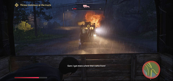 The last part of the fight involves throwing Molotov cocktails at the armored van - Mafia Definitive Edition: A Trip to the Country - walkthrough - Walkthrough - Mafia Definitive Edition Guide, Walkthrough