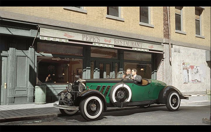 After listening to Salieri's conversation, he leaves the bar and jumps into the driver's seat of Don's car - Mafia Definitive Edition: Bon appetit! - walkthrough - Walkthrough - Mafia Definitive Edition Guide, Walkthrough