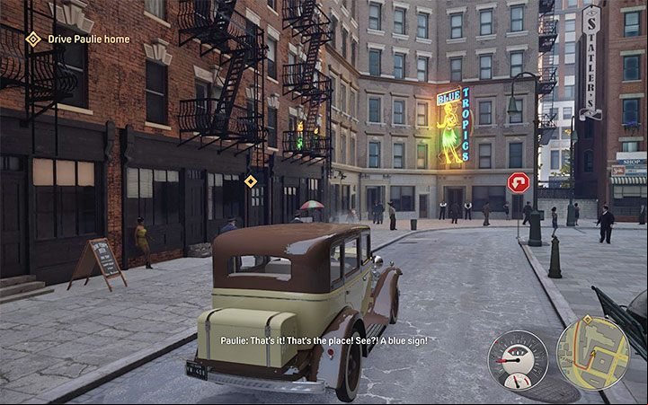 When you get there, you'll recognize the club by a large neon sign - Mafia Definitive Edition: Fair Play - walkthrough - Walkthrough - Mafia Definitive Edition Guide, Walkthrough