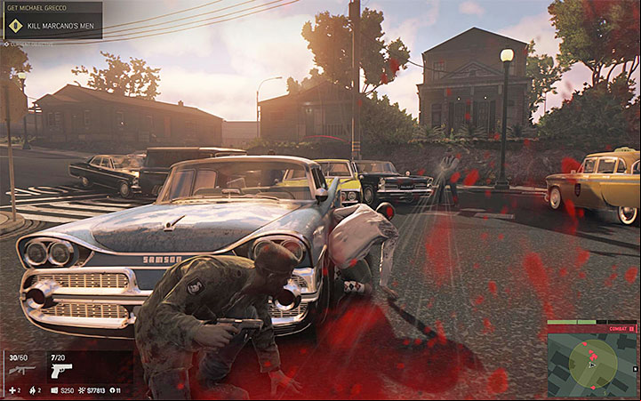 Weaken Grecco enough for him to kneel and then attack Marcanos men - Get Michael Grecco (kidnapping Grecco) | Walkthrough - Story missions - Mafia III Game Guide