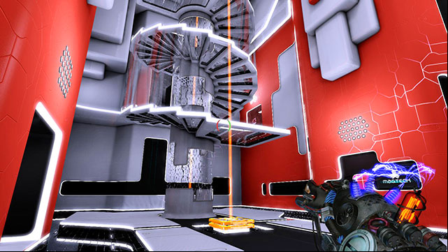 Head for platforms in the middle of the chamber (screen above) - Advanced Platform - Walkthrough - Act I - Magrunner: Dark Pulse - Game Guide and Walkthrough