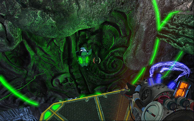 You have to wait until the third pillar hides and then set up green Newton quickly on the nearby wall to drag over the pillar (screen above) - Near Orbit - Walkthrough - Act III - Magrunner: Dark Pulse - Game Guide and Walkthrough