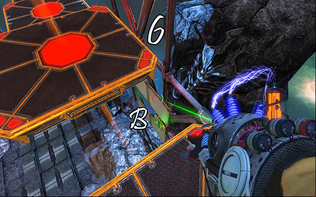 Push away a bit higher by placing green Newton over module B - The Damned - Walkthrough - Act III - Magrunner: Dark Pulse - Game Guide and Walkthrough