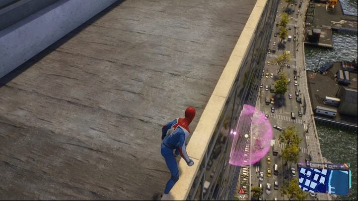 This Spider-bot is on a wall of the tall building - Spider-Man 2: All Spider-bot locations - Secrets and Collectibles - Spider Man 2 Guide