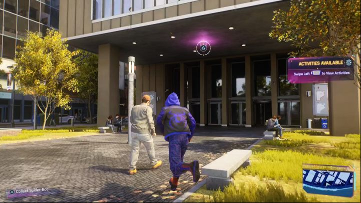 Look for this Spider-bot at the entrance to the target building - Spider-Man 2: All Spider-bot locations - Secrets and Collectibles - Spider Man 2 Guide