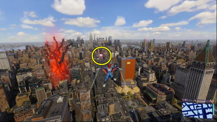 Another Spider-bot high in the air - Spider-Man 2: All Spider-bot locations - Secrets and Collectibles - Spider Man 2 Guide