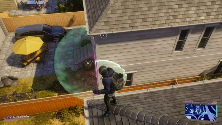 Spider-bot #37 is in the back area of a house - Spider-Man 2: All Spider-bot locations - Secrets and Collectibles - Spider Man 2 Guide