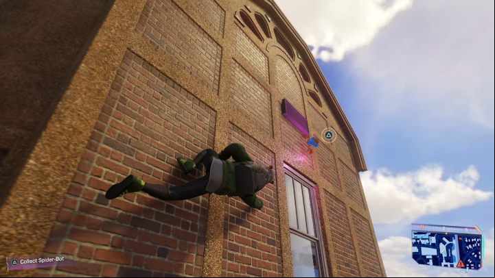 This Spider-bot is near the roof of the target building - Spider-Man 2: All Spider-bot locations - Secrets and Collectibles - Spider Man 2 Guide