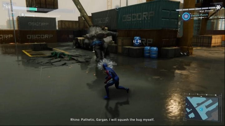 Rhinos charges are easy to avoid, so take your time to focus on Scorpion - Marvels Spider-Man: Scorpion and Rhino - boss, how to beat? - Bosses - Spider-Man Game Guide