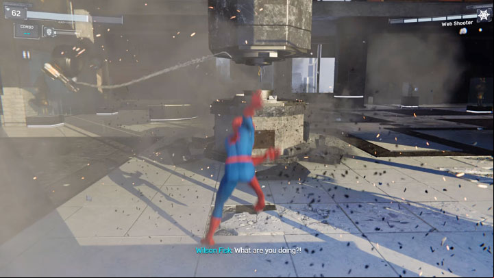 Take action while the turrets reload - they do it after several fire series - Marvels Spider-Man: The Main Event - walkthrough - Main missions - Spider-Man Game Guide