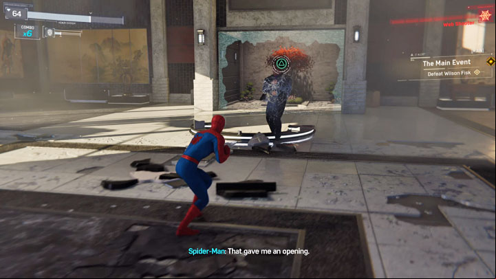 You can immobilize the stunned Fisk with webs (R1 on the gamepad) - Marvels Spider-Man: The Main Event - walkthrough - Main missions - Spider-Man Game Guide