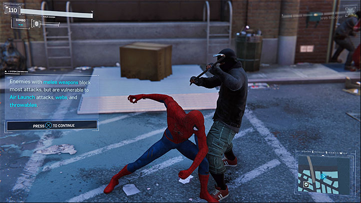 You can scan the area (R3 - press right analog stick on the gamepad) - Marvels Spider-Man: Keeping the Peace - walkthrough - Main missions - Spider-Man Game Guide