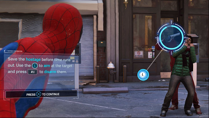 At the end of the second confrontation, you have to rescue the hostage during a QTE sequence - Marvels Spider-Man: Keeping the Peace - walkthrough - Main missions - Spider-Man Game Guide