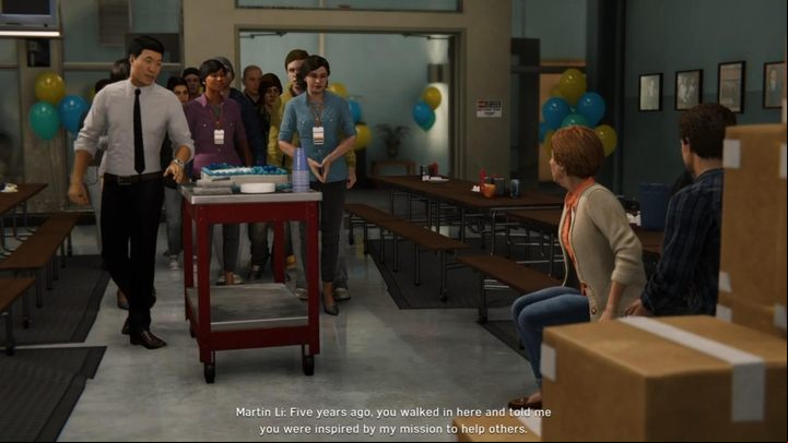 A cutscene awaits you now, where the other residents of the institution will surprise Aunt May with a birthday cake - Marvels Spider-Man: For Shes a Jolly Good Fellow - walkthrough - Main missions - Spider-Man Game Guide
