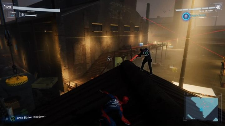 At the beginning of the mission, you will be undetected - it is worth taking some time to eliminate the snipers from hiding - Marvels Spider-Man: Wheels within Wheels - walkthrough - Main missions - Spider-Man Game Guide