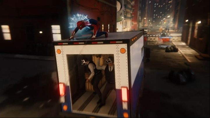 After defeating several waves of enemies, you will start chasing a truck - Marvels Spider-Man: Wheels within Wheels - walkthrough - Main missions - Spider-Man Game Guide