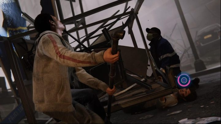 Jump over the barricade and go under the suspended car - Marvels Spider-Man: And The Award Goes To... - walkthrough - Main missions - Spider-Man Game Guide