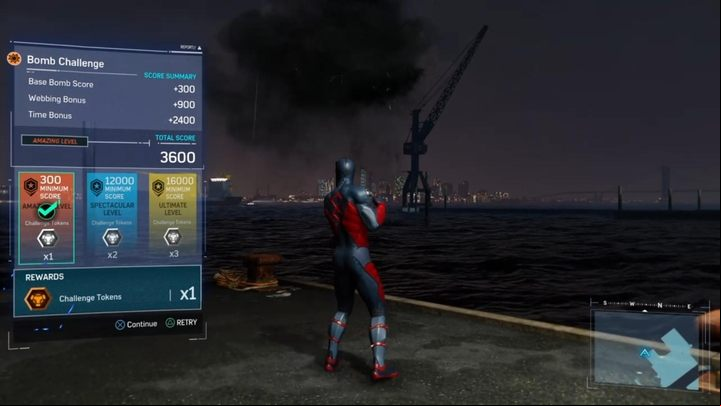 The Taskmaster evaluates, among other things, the bonus for web used, the amount of time you have left, etc - Marvels Spider-Man: Whats in the box? - walkthrough - Main missions - Spider-Man Game Guide