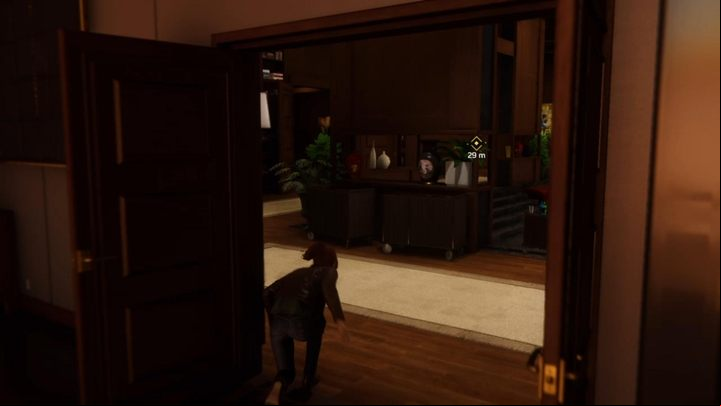 Enter the kitchen and take a spot where you can monitor the situation in the guest room - Marvels Spider-Man: Step Into My Parlour... - walkthrough - Main missions - Spider-Man Game Guide