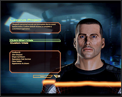 You can finish the character creation process after completing a short introduction on board of the old Normandy - Mass Effect 2: World Atlas - Starting a new game - World Atlas - Mass Effect 2 Guide & Walkthrough