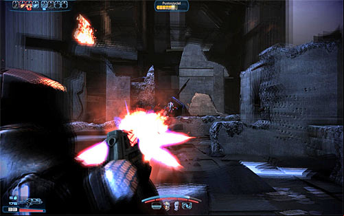 The next big battle will start after youve reached the upper floors of the destroyed buildings - Mass Effect 3: Priority, Earth #2 - walkthrough - Main Missions - Mass Effect 3 Guide