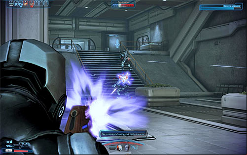 Apart from the Mech, there are also Cerberus soldiers stationed in the room - Mass Effect 3: Grissom Academy: Emergency Evacuation - walkthrough - Missions outside the Citadel - Mass Effect 3 Guide