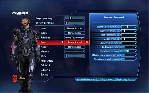 As I mentioned, due to your liking for, you can wear complete armor or various individual parts (helmet, torso, arms, legs) - Mass Effect 3: Armors - list of all - Listings - Mass Effect 3 Guide