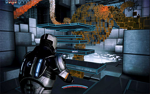 Start moving towards the second data cluster seen in the distance, using the ageway which was previously blocked by red tiles (screen above) - Rannoch, Geth Fighter Squadrons - walkthrough - Main Missions - Mass Effect 3 Guide