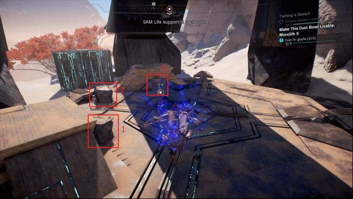 The location of the three consoles. - Taming a Desert on Elaaden - Elaaden - Mass Effect: Andromeda Game Guide
