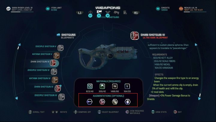 A Weapon or an armor part can have up to 4 augment slots. - Augmenting equipment | Equipment - Equipment - Mass Effect: Andromeda Game Guide
