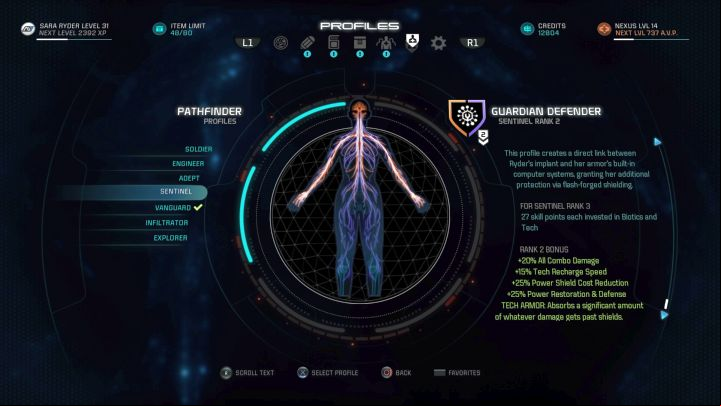 The Sentinel profile on the selection screen. - Sentinel | Character profiles - Character profiles - Mass Effect: Andromeda Game Guide