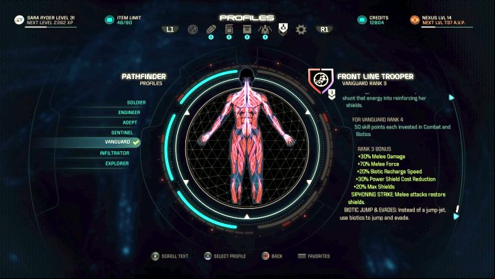 The Vanguard profile on the selection screen. - Vanguard | Character profiles - Character profiles - Mass Effect: Andromeda Game Guide