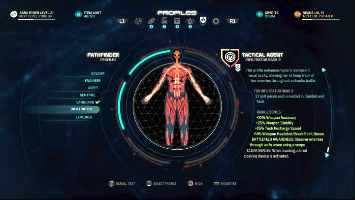 The Infiltrator profile on the Profile selection screen. - Infiltrator | Character profiles - Character profiles - Mass Effect: Andromeda Game Guide
