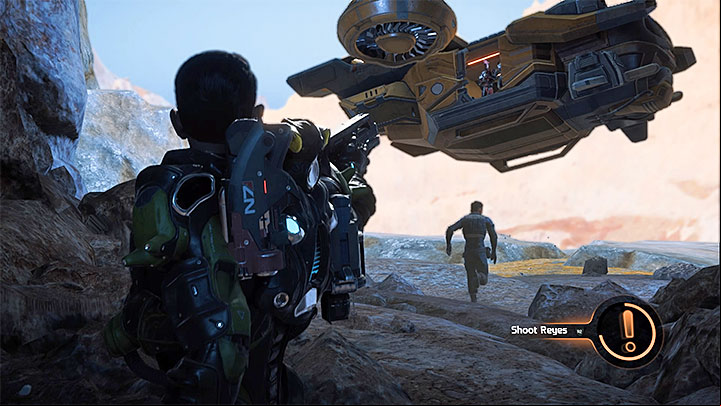 The Narrative Action during which you can shoot Reyes - High Noon | Kadara side quests - Kadara - Mass Effect: Andromeda Game Guide