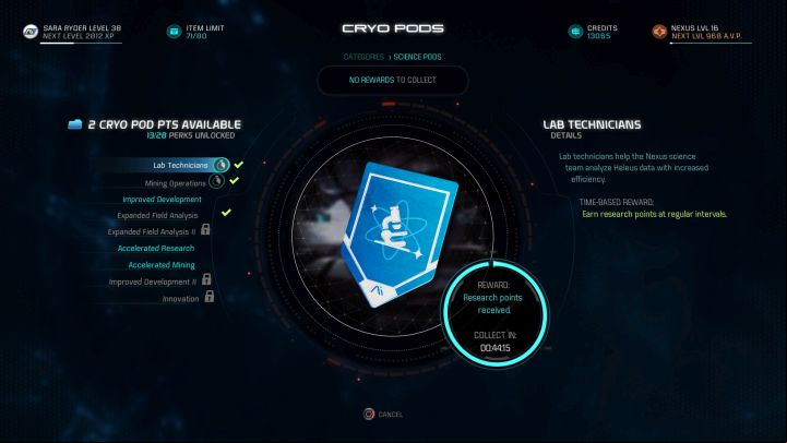 Lab Technicians will reward you with Milky Way research points. - Which cryo pod capsules should you open first and which should you avoid? - FAQ - Frequently asked questions - Mass Effect: Andromeda Game Guide