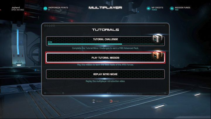 The APEX tutorial mission selection screen. - How to unlock the APEX trophy in Mass Effect: Andromeda? - Achievements / Trophies - Mass Effect: Andromeda Game Guide