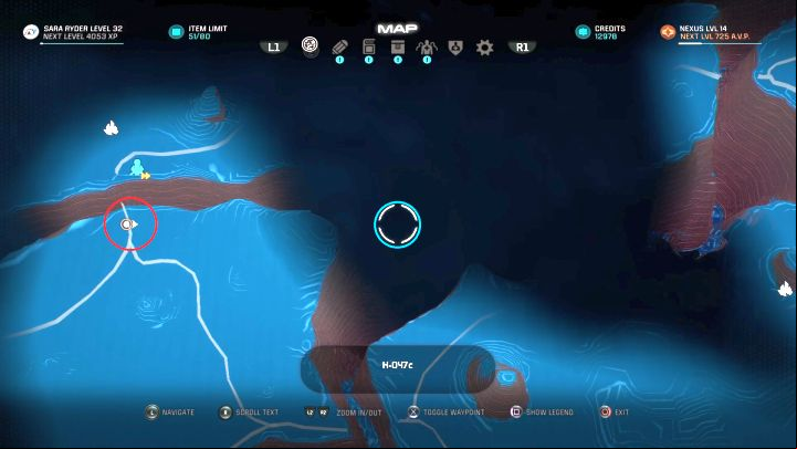 The red circle shows the starting location, whereas the blue shows the place you have to travel towards. - How to unlock the Hang Time trophy in Mass Effect: Andromeda? - Achievements / Trophies - Mass Effect: Andromeda Game Guide