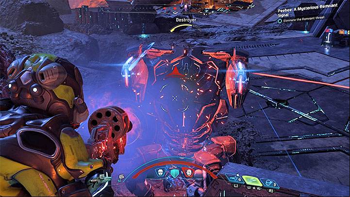 First, break Destroyers shield and then destroy its armor - Peebee: A Mysterious Remnant Signal (loyalty mission) | Allies and Relationships - Allies and Relationships quests - Mass Effect: Andromeda Game Guide