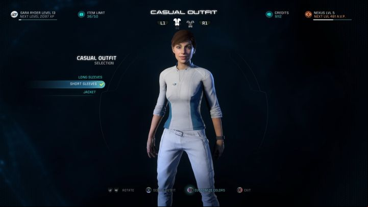 Outfit selection screen. - How to change the look of your character in Mass Effect: Andromeda? - FAQ - Frequently asked questions - Mass Effect: Andromeda Game Guide