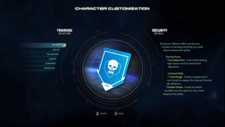 Security training selection. - Security | Trainings - Character training - Mass Effect: Andromeda Game Guide